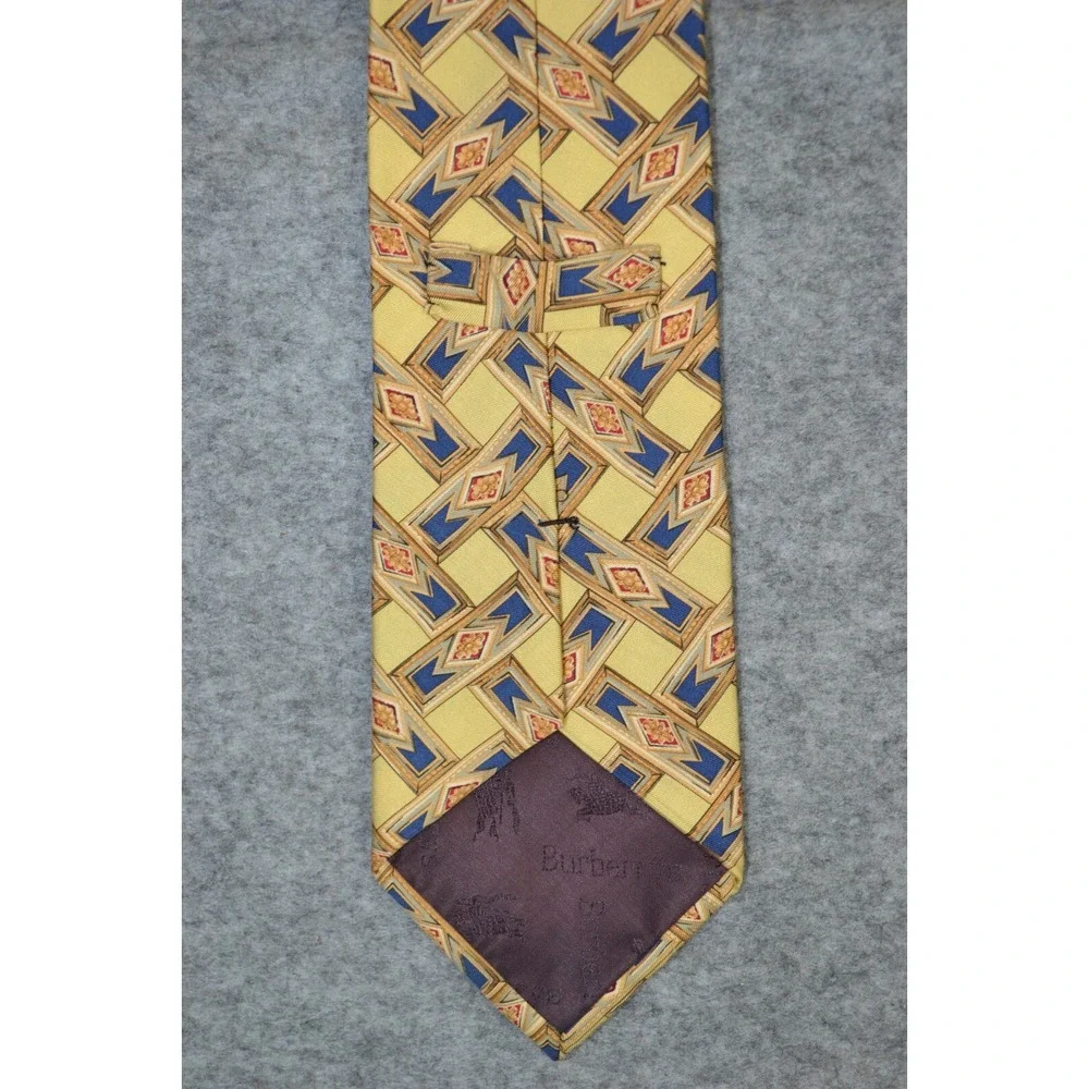 Burberrys of London Designer Neck Tie Mens Blue Yellow‎ Geometric Pure Silk